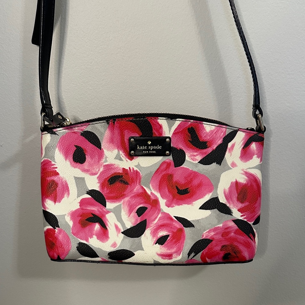 Kate Spade Pink and Black Floral Crossbody Bag